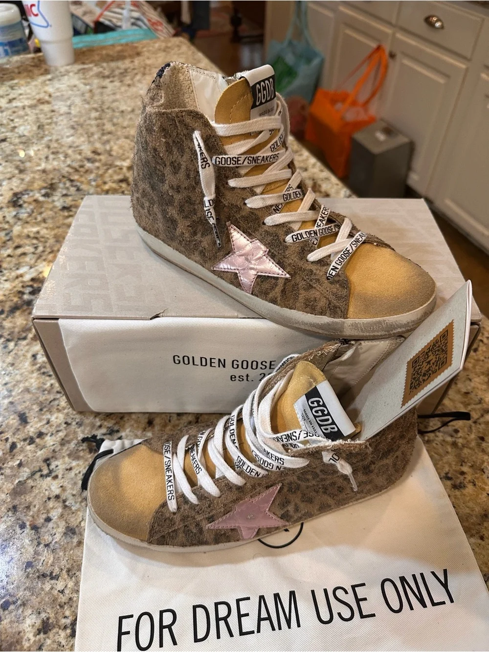 Golden Goose Women’s Leopard Print High-Top Sneakers with Pink Star